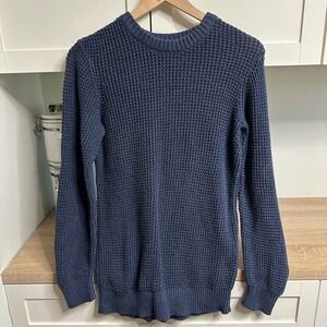 Pact Waffle Knit Sweater Mens S Blue 100% Organic Cotton Crewneck Fisherman Fall